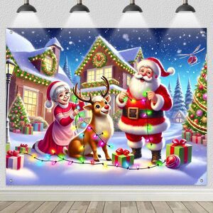 Christmas Backdrop 8'x6' Santa Claus Reindeer Family Winter Wonderland Scene